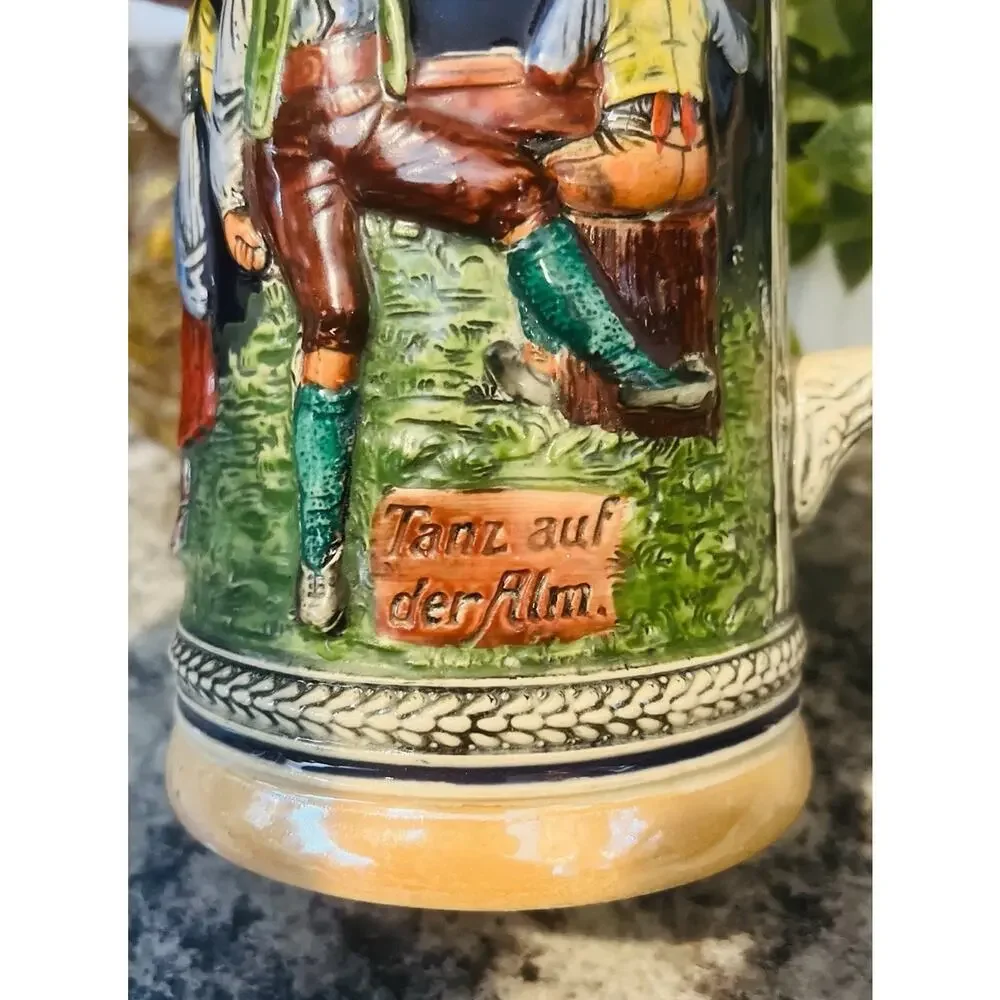 Gerz Dance of the Mountain Tanz Auf Der Alm Lidded Beer Stein 10.5” Hand Painted
